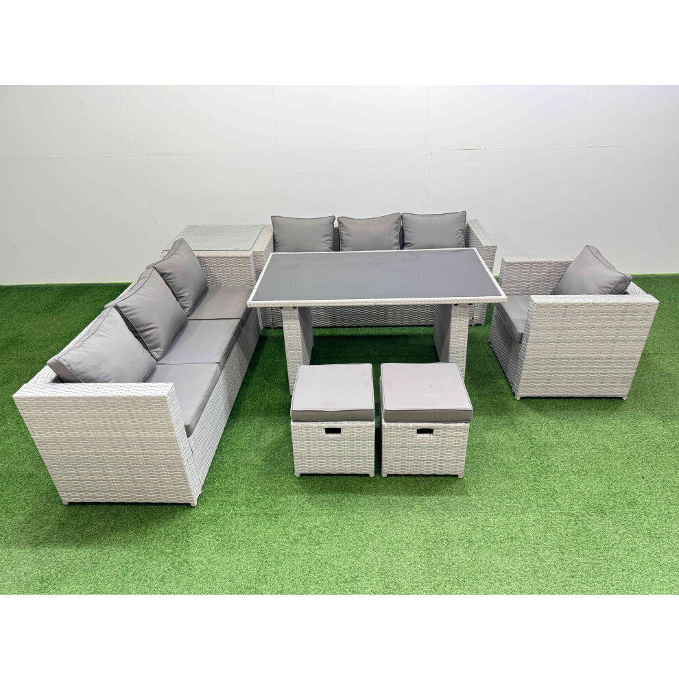Fimous Black/Light/Grey Patio Garden Furniture Sets With Glass Top Dining Table 3 Seater Sofa Armchair Side Table 2 Small Stool - Image 2
