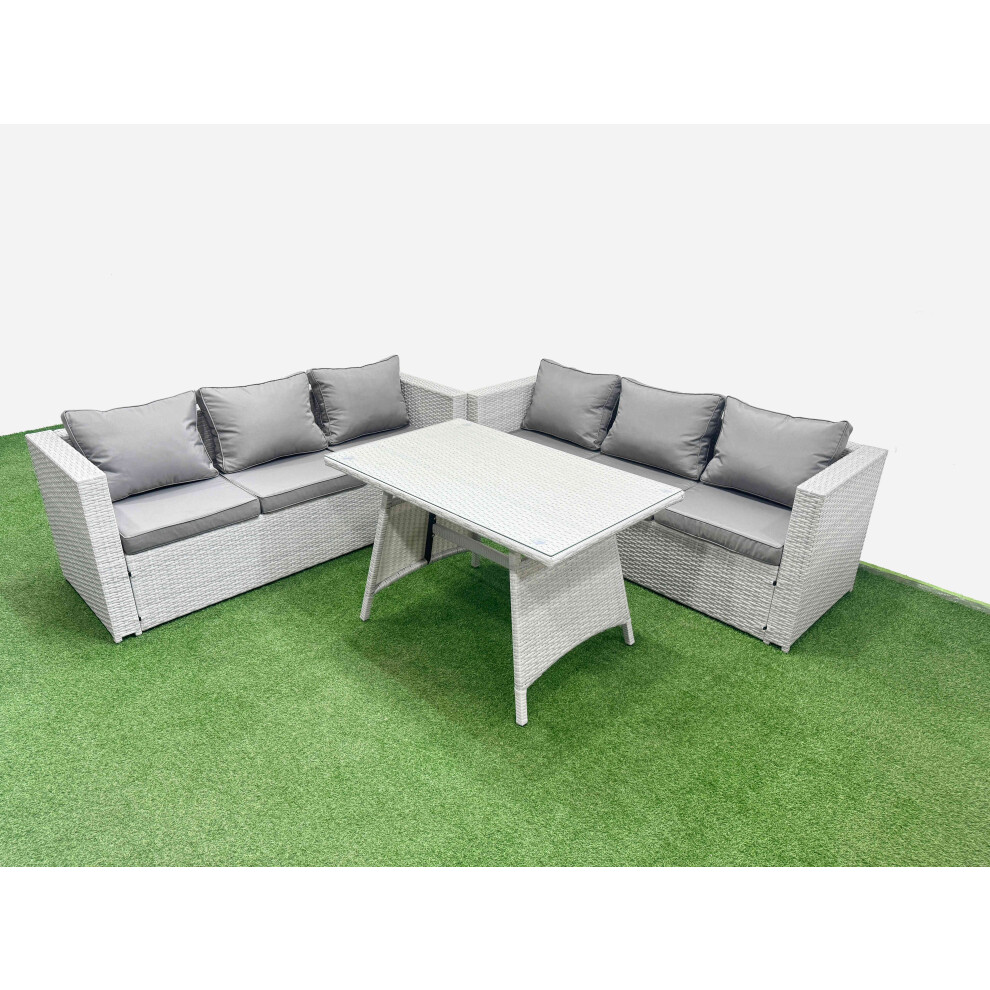 Fimous Unisex Light Grey 6-Seater Patio Rectangular Table 3 Seater Sofa Set Size 6 - Image 2