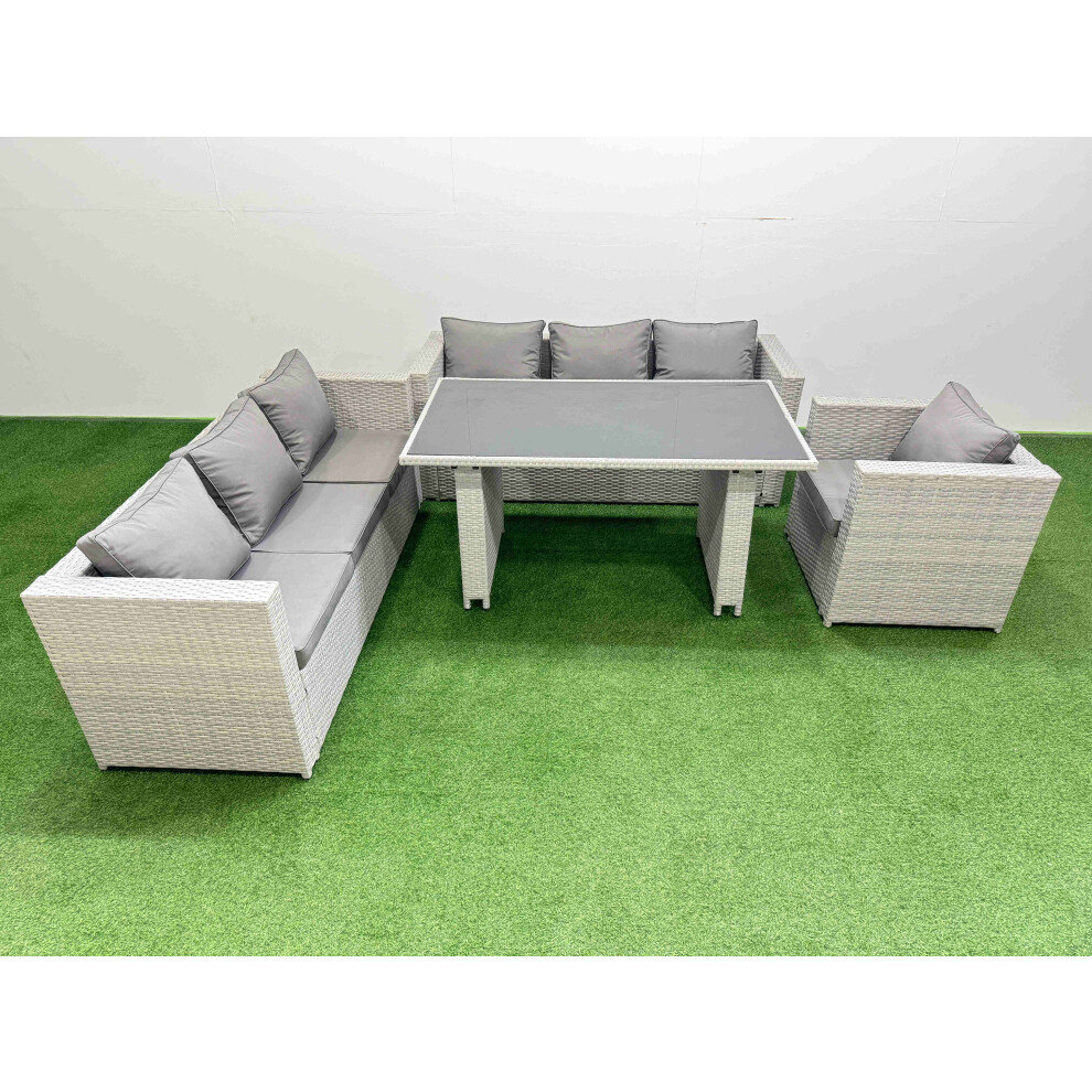 Rackhams Black/Light/Grey Patio Garden Furniture Sets With Glass Top Dining Table 3 Seater Sofa Armchair - Image 2