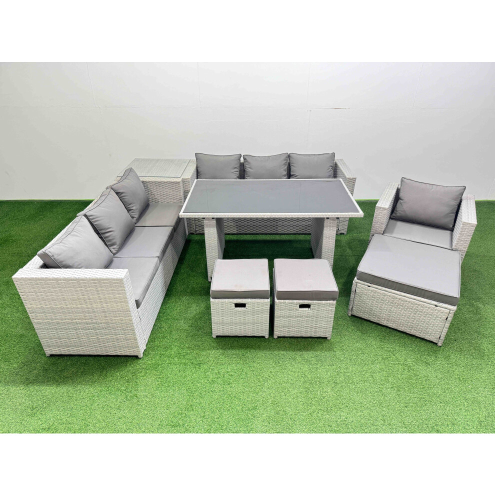 Fimous Black/Light/Grey Patio Garden Furniture Sets With Glass Top Dining Table 3 Seater Sofa Armchair Side Table 3 Stool - Image 2