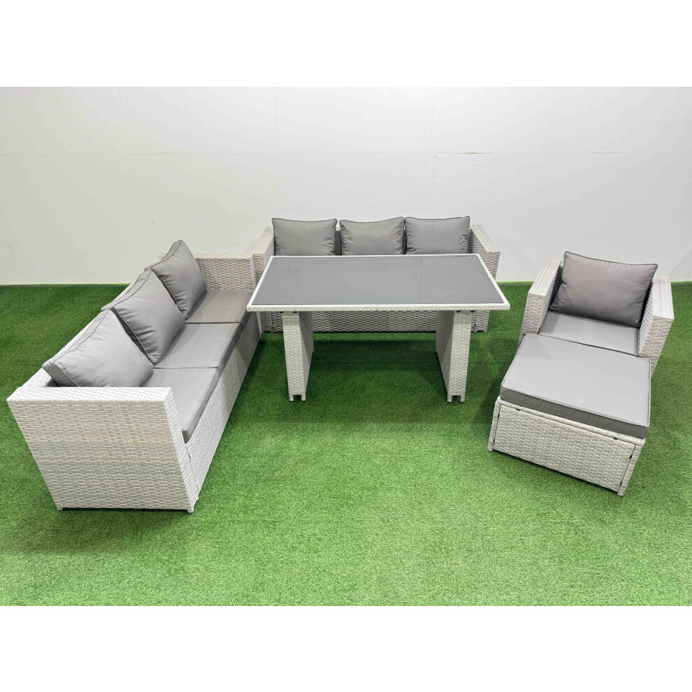 Fimous Black/Light/Grey Patio Garden Furniture Sets With Glass Top Dining Table 3 Seater Sofa Armchair Big Stool - Image 2