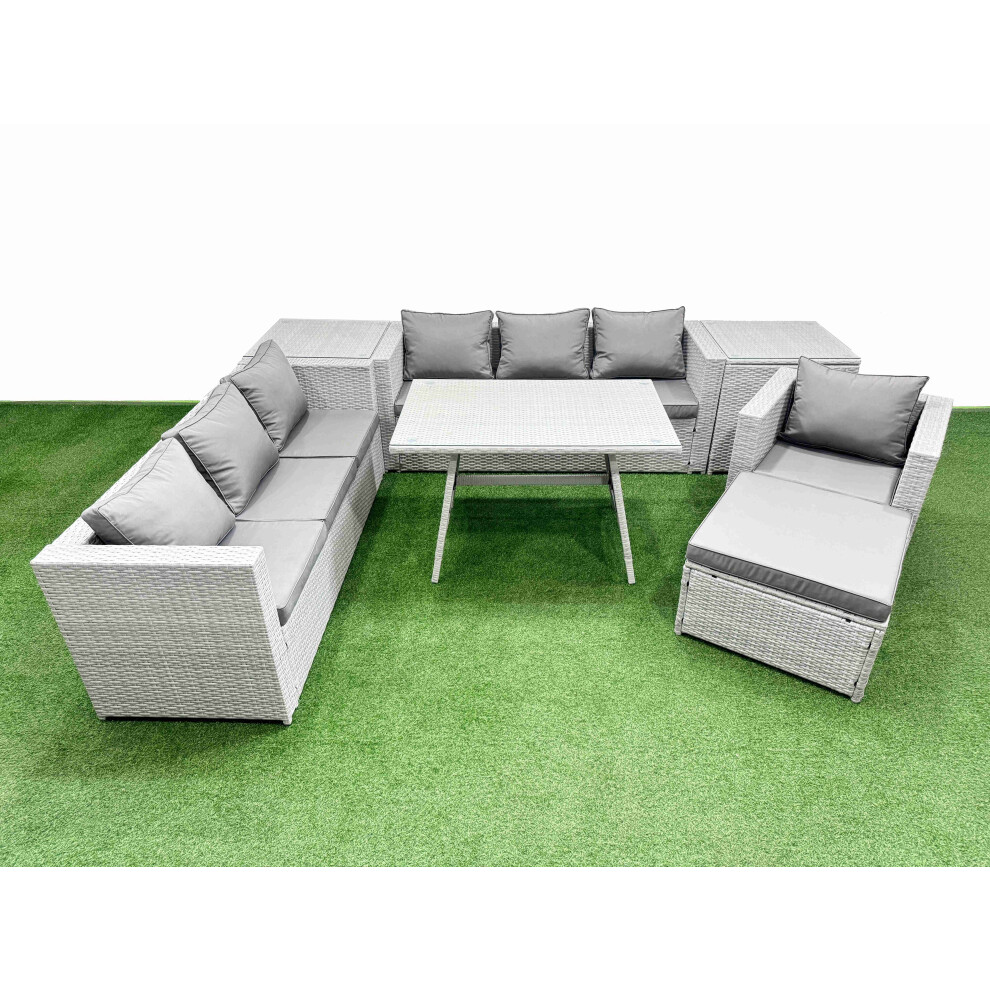Fimous Unisex Light Grey 8-Seater Patio 3 Seater Sofa Armchair Set With 2 Side Tables Big Stool In Size 8 - Image 2