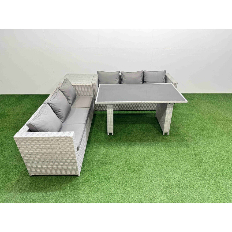 Fimous Unisex Light Grey 6-Seater Patio Rectangular Table Sofa Set With Side Table Size 6 - Image 2
