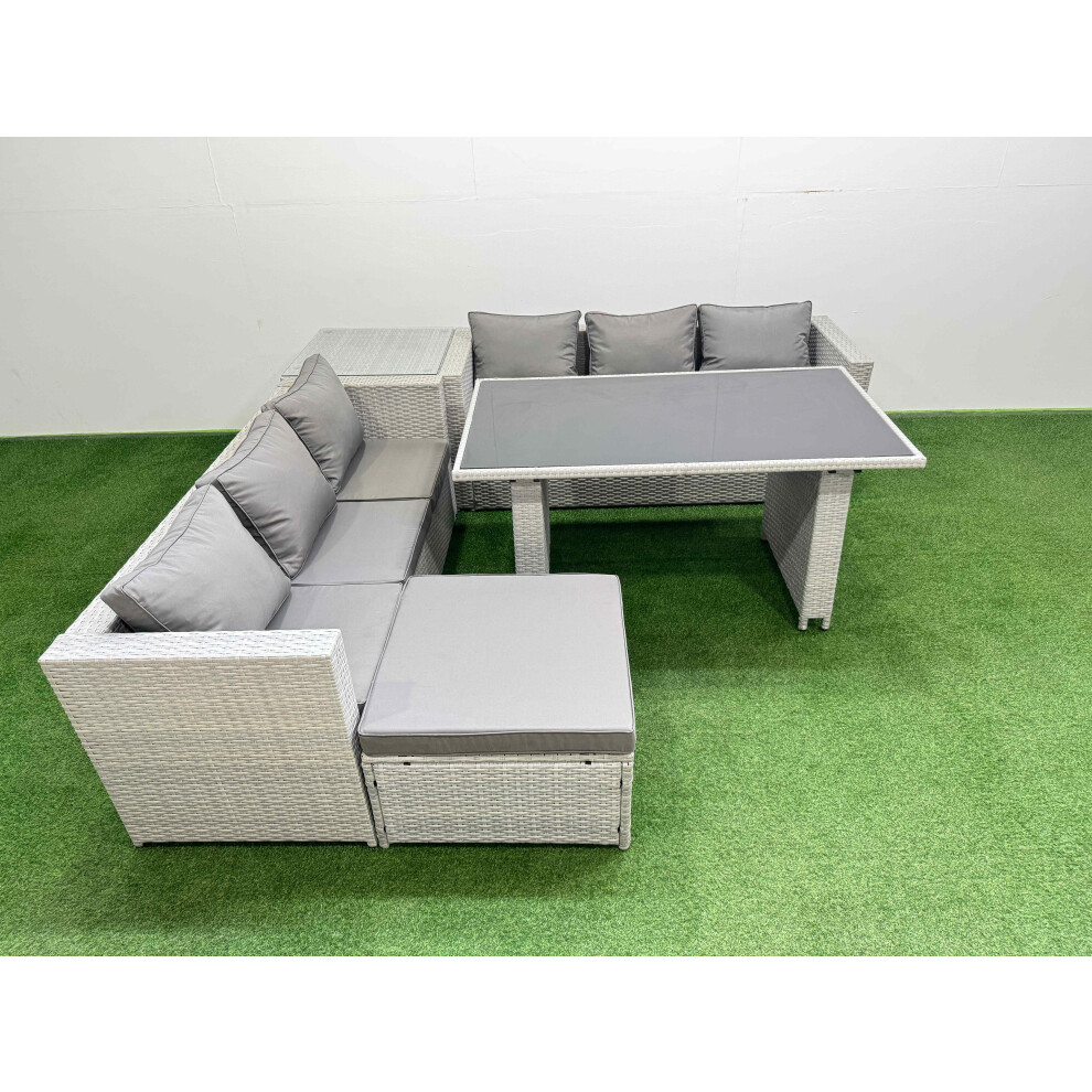 Fimous Unisex Light Grey 7-Seater Patio Rectangular Table Sofa Set With Side Table Big Stool In Size 7 - Image 2