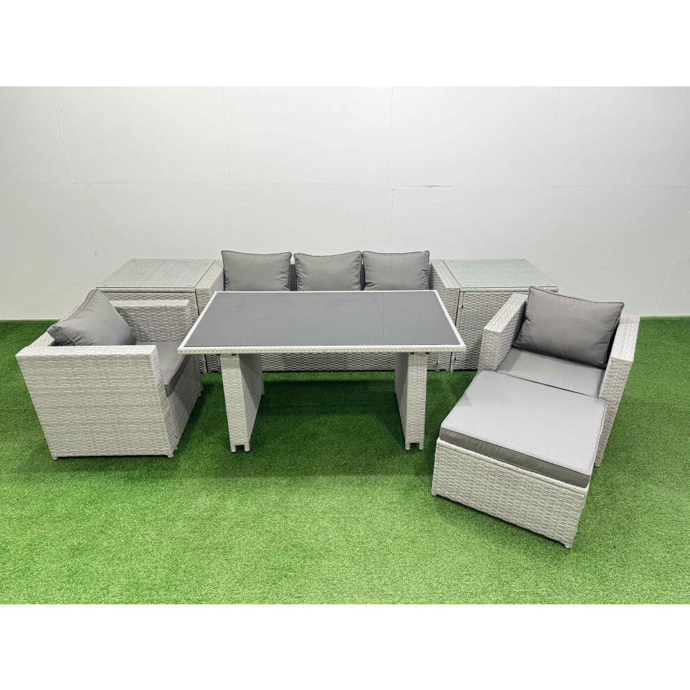 B&Q - Patio Garden Furniture Sets With Black Glass Top Dining Table Armchair 3 Seater Sofa 2 Side Tables Big Stool Light Grey - Image 2