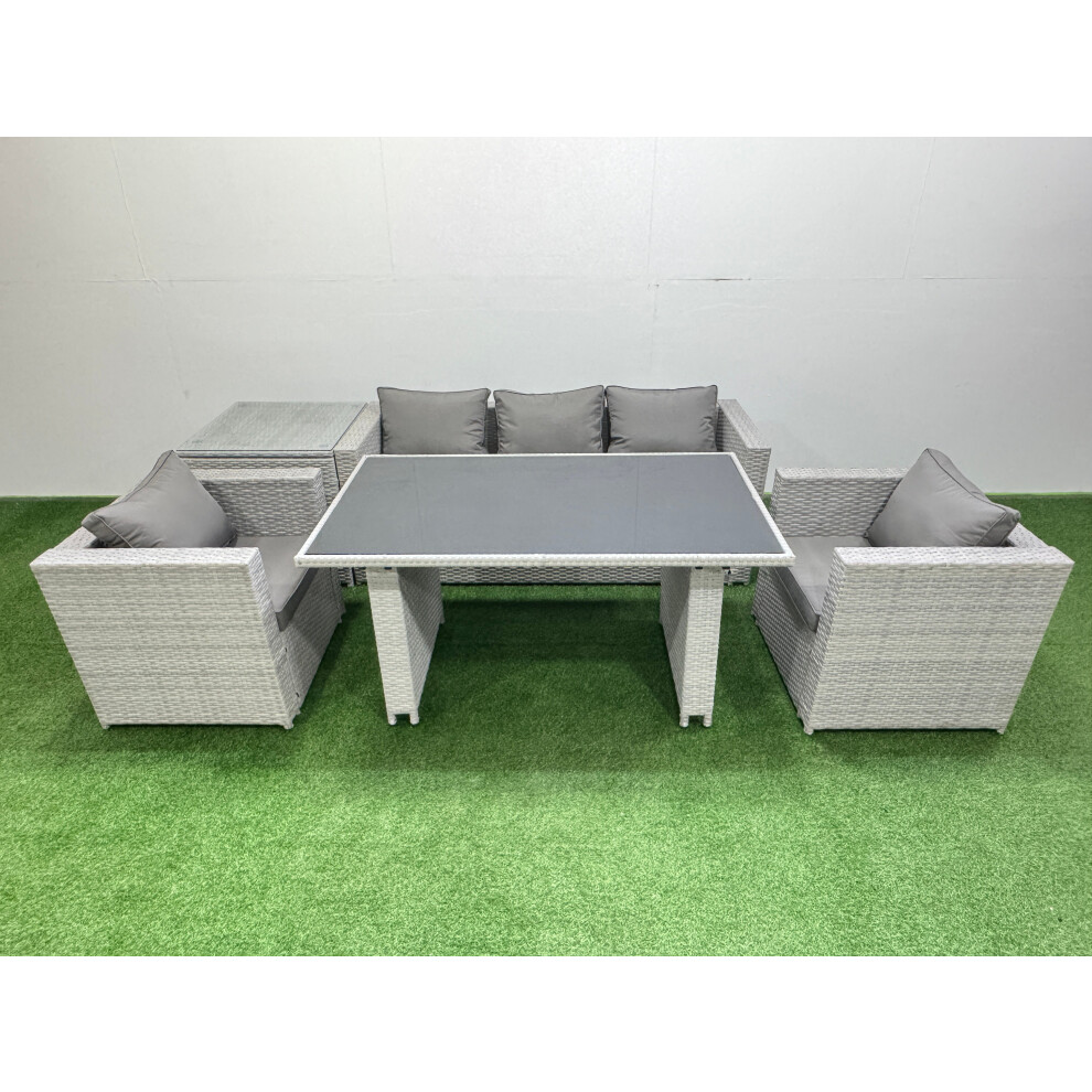 Fimous Patio Garden Furniture Sets with Black Glass Top Dining Table Armchair 3 Seater Sofa Side Table Light Grey-image-OPC-PH82G6Z-NEW