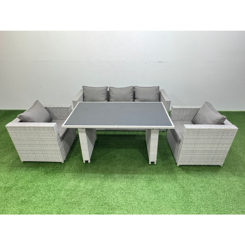 B&Q - Patio Garden Furniture Sets With Black Glass Top Dining Table Armchair 3 Seater Sofa Light Grey - Image 2