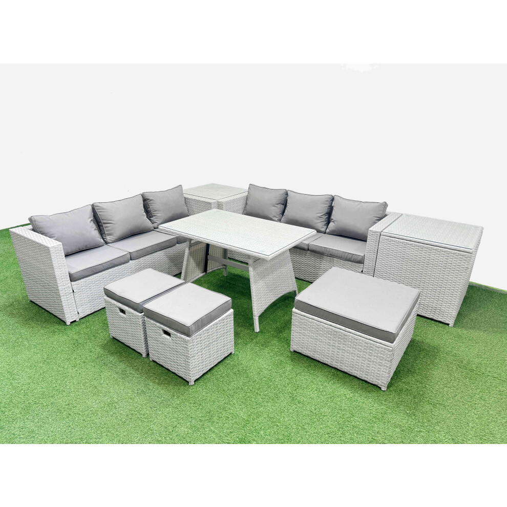 B&Q - 9-Seater Patio Rectangular Table 3 Seater Sofa Set With 2 Side Tables 3 Stools Light Grey - Image 2