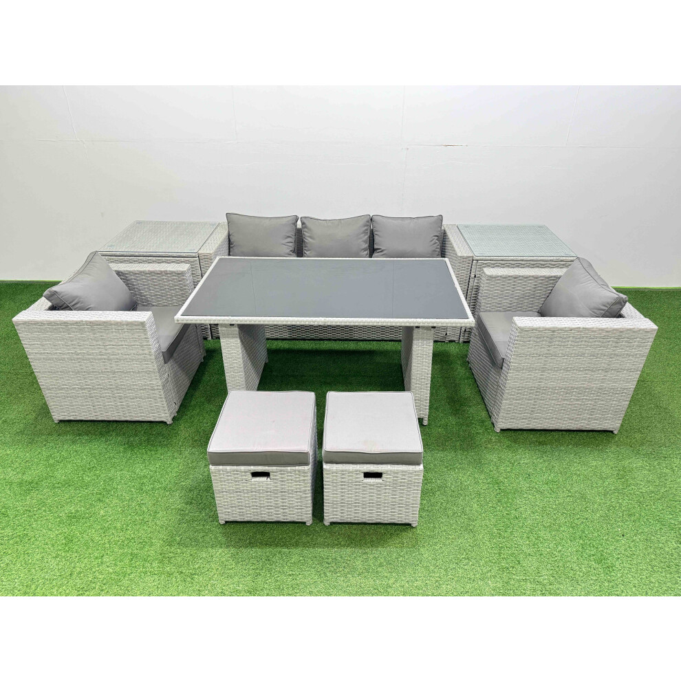 Fimous Unisex Light Grey Patio Garden Furniture Sets With Dining Table 2 Side Table Stool In Small - Image 2