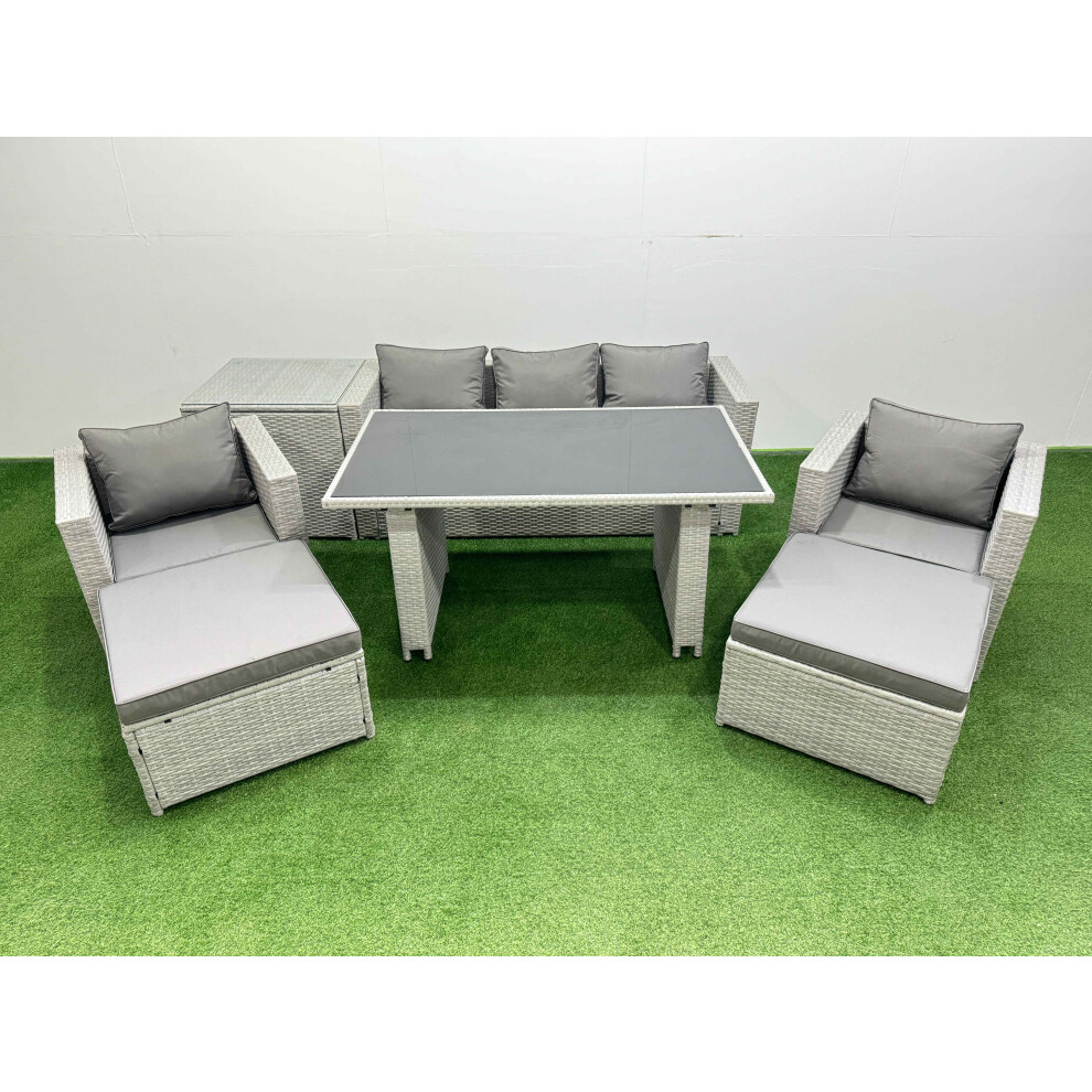 Rackhams Black/Light/Grey Patio Garden Furniture Sets With Glass Top Dining Table Armchair 3 Seater Sofa Side Table 2 Big Stool - Image 2