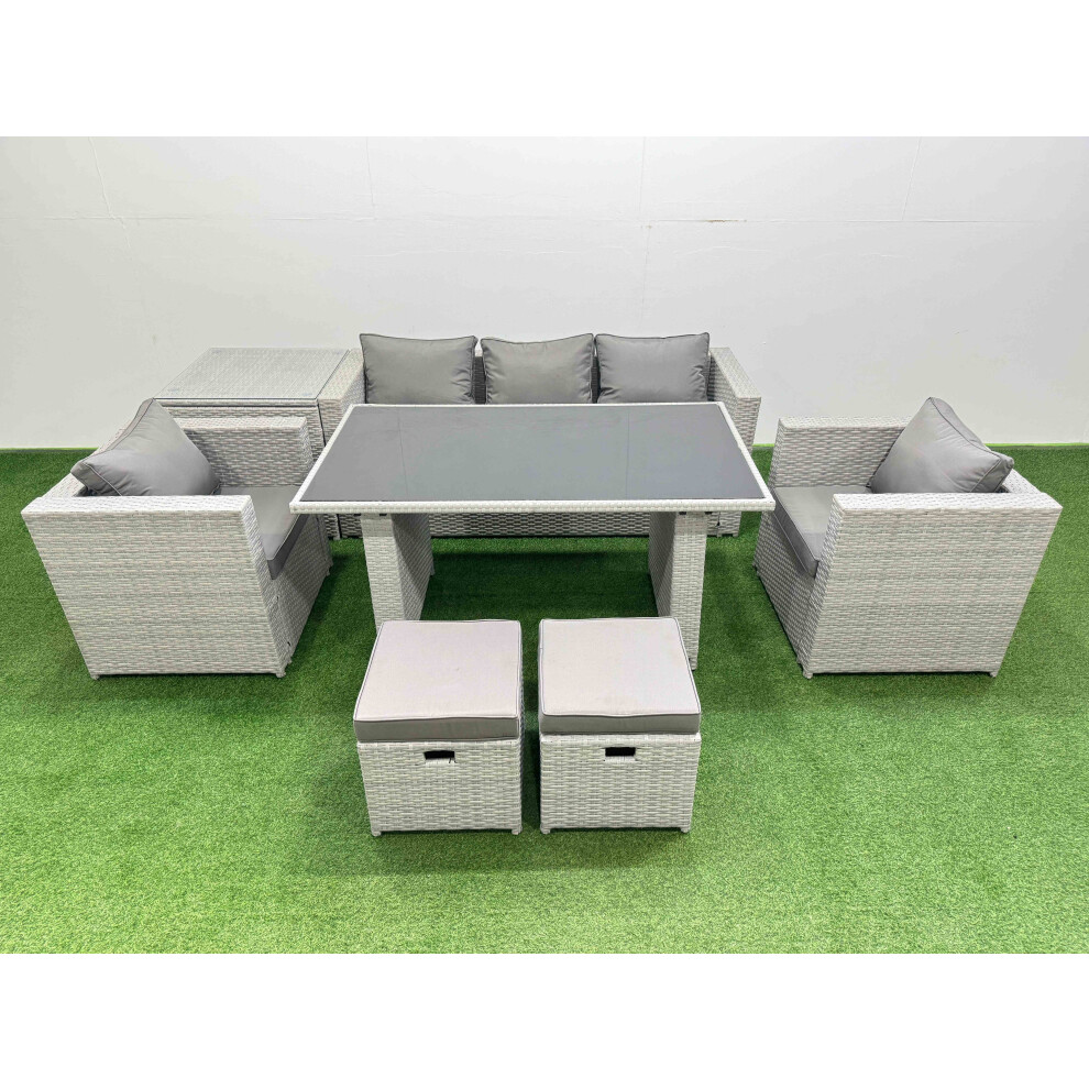 Fimous Black/Light/Grey Patio Garden Furniture Sets With Glass Top Dining Table Armchair 3 Seater Sofa Side Table 2 Small Stool - Image 2