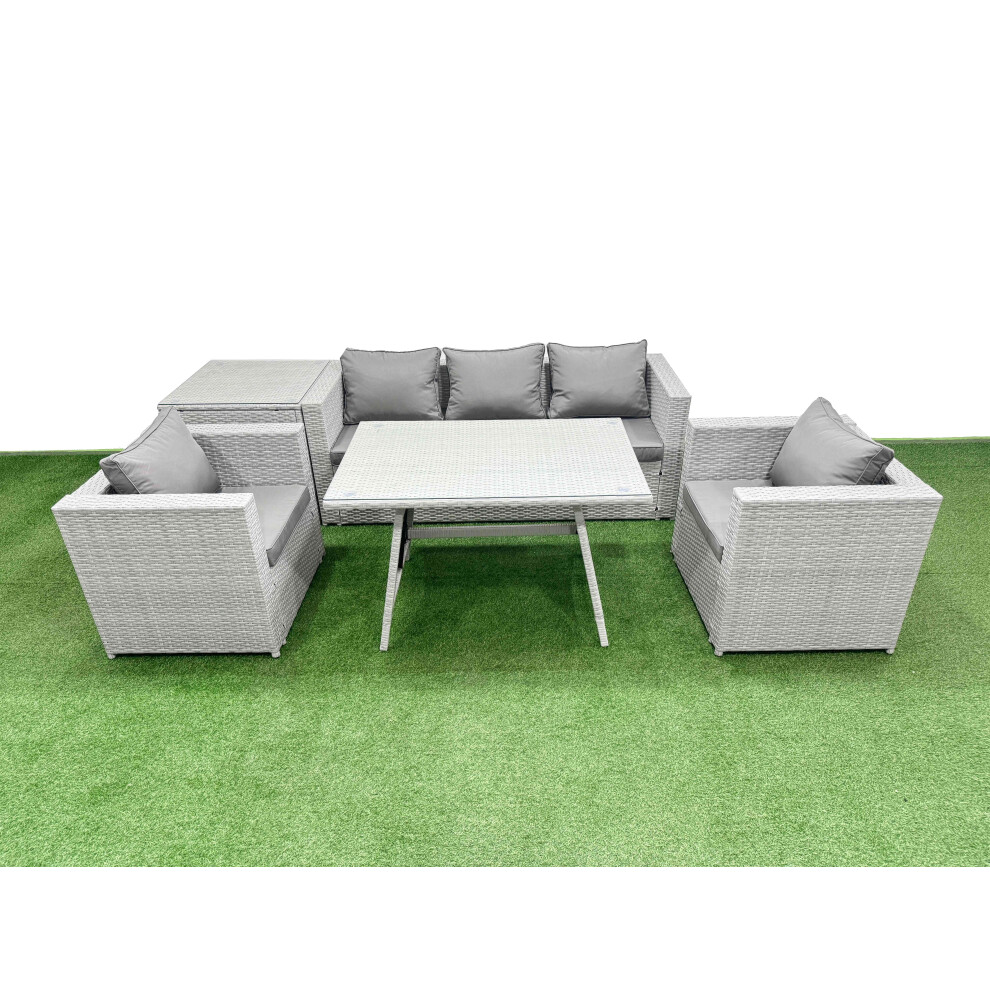 Fimous Outdoor PE Rattan Sofa Armchair Set Patio Garden Furniture Sets with Cushions Side Table Light Grey 6 Pieces
