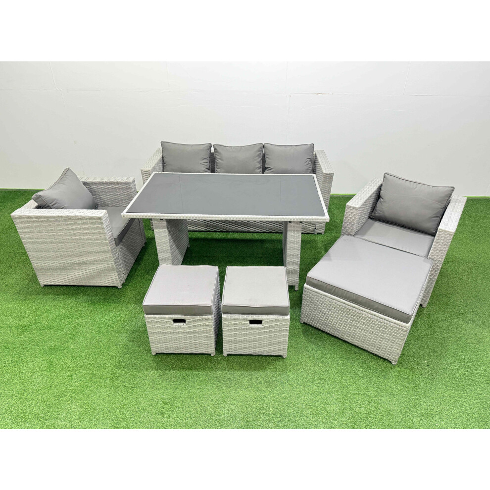 B&Q - Patio Garden Furniture Sets With Black Glass Top Dining Table Armchair 3 Seater Sofa 3 Stool Light Grey - Image 2