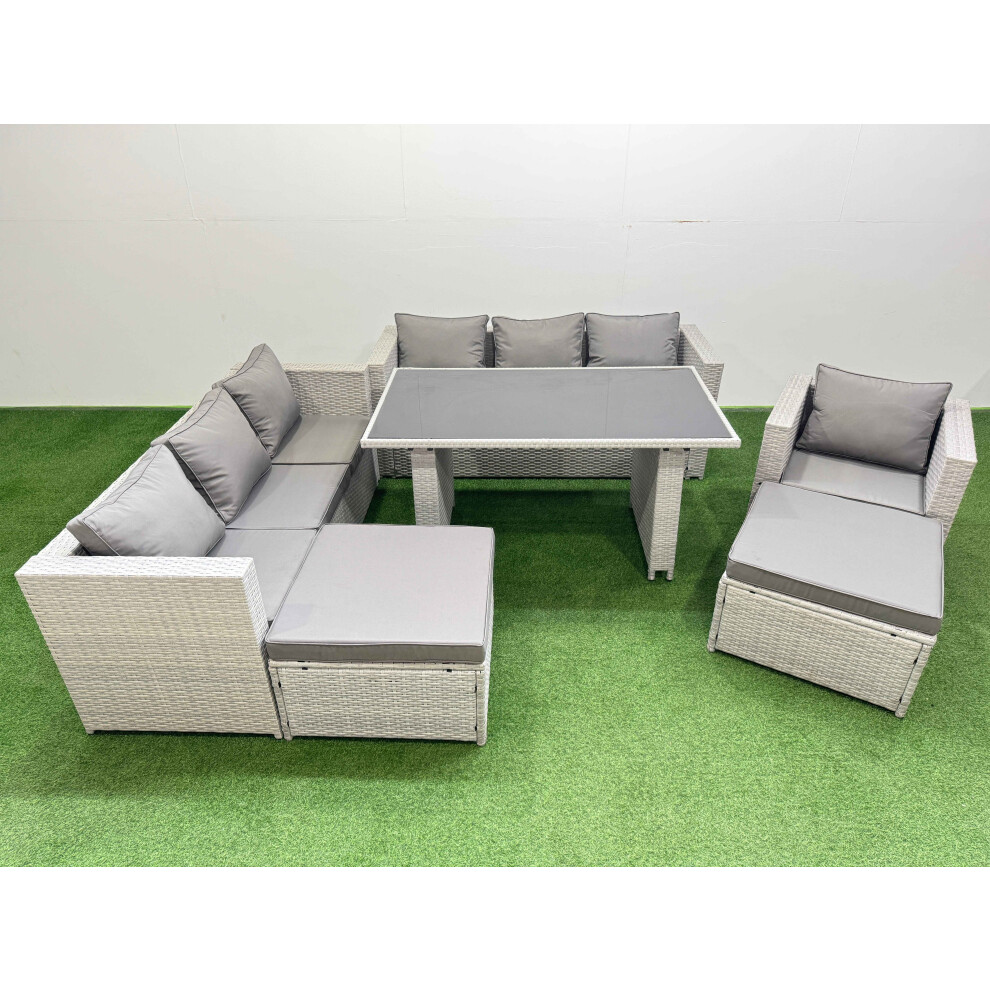 Rackhams Black/Light/Grey Patio Garden Furniture Sets With Glass Top Dining Table 3 Seater Sofa Armchair 2 Big Stool - Image 2