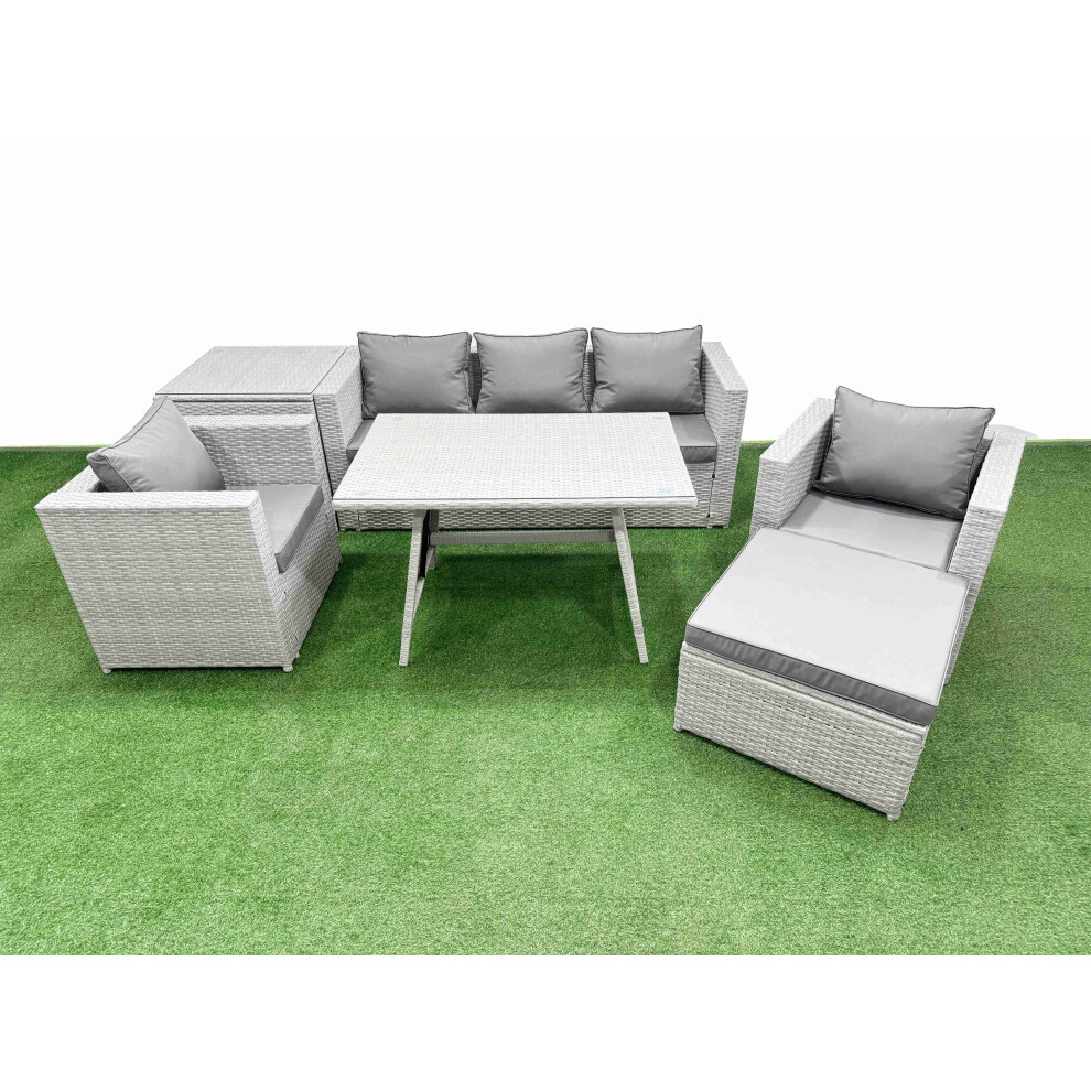 Fimous 7 Pieces Outdoor PE Rattan Sofa Armchair Set Patio Garden Furniture Sets with Cushions Side Table Big Stool Light Grey