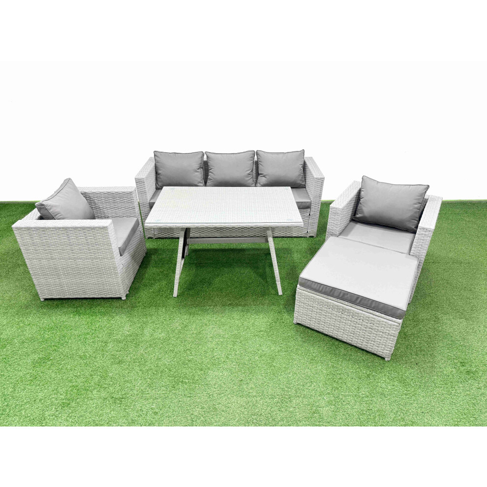 Fimous 6 Pieces Outdoor PE Rattan Sofa Armchair Set Patio Garden Furniture Sets with Cushions Big Stool Light Grey
