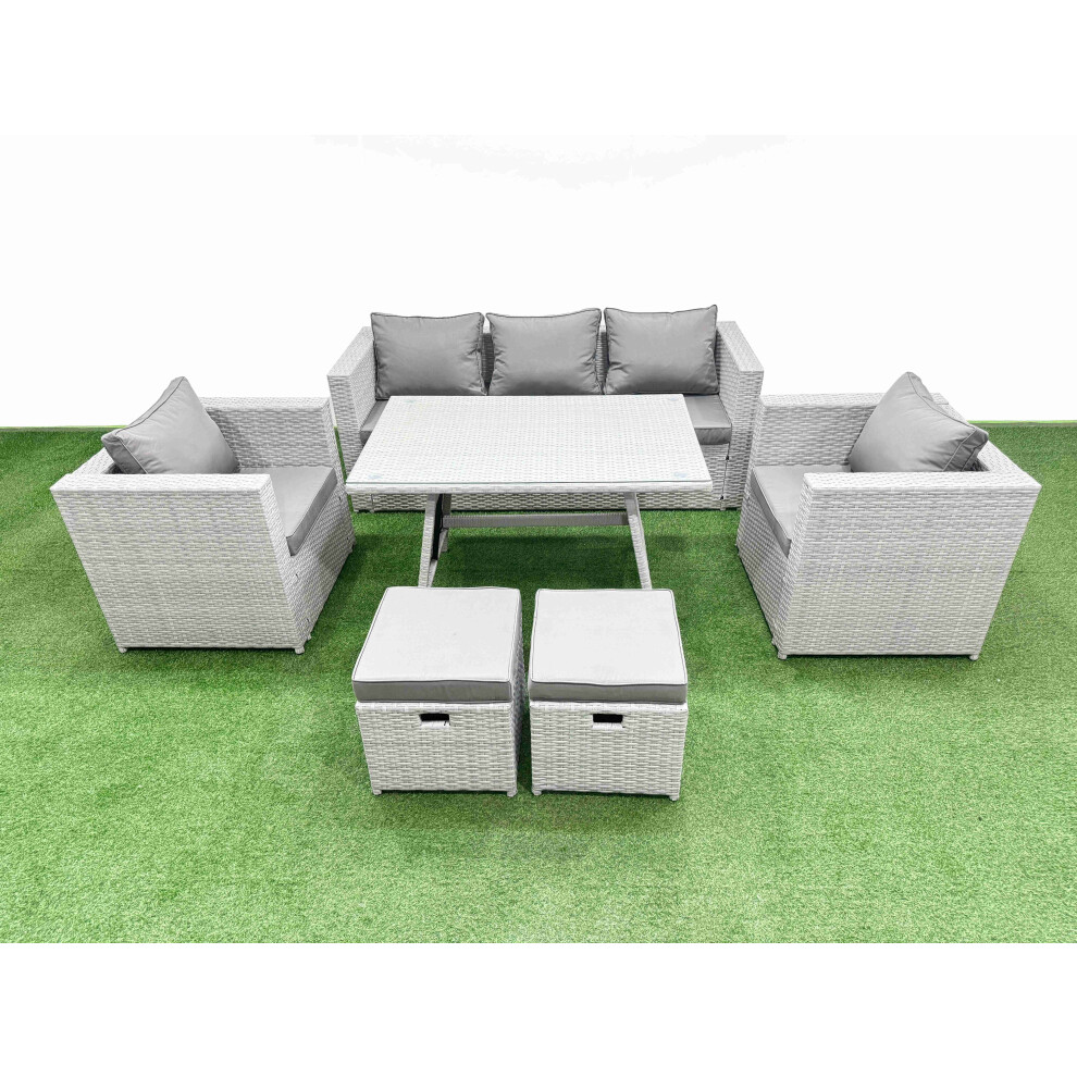 B&Q - 7 Pieces Outdoor Pe Rattan Sofa Armchair Set Patio Garden Furniture Sets With Cushions 2 Small Stools Light Grey - Image 2