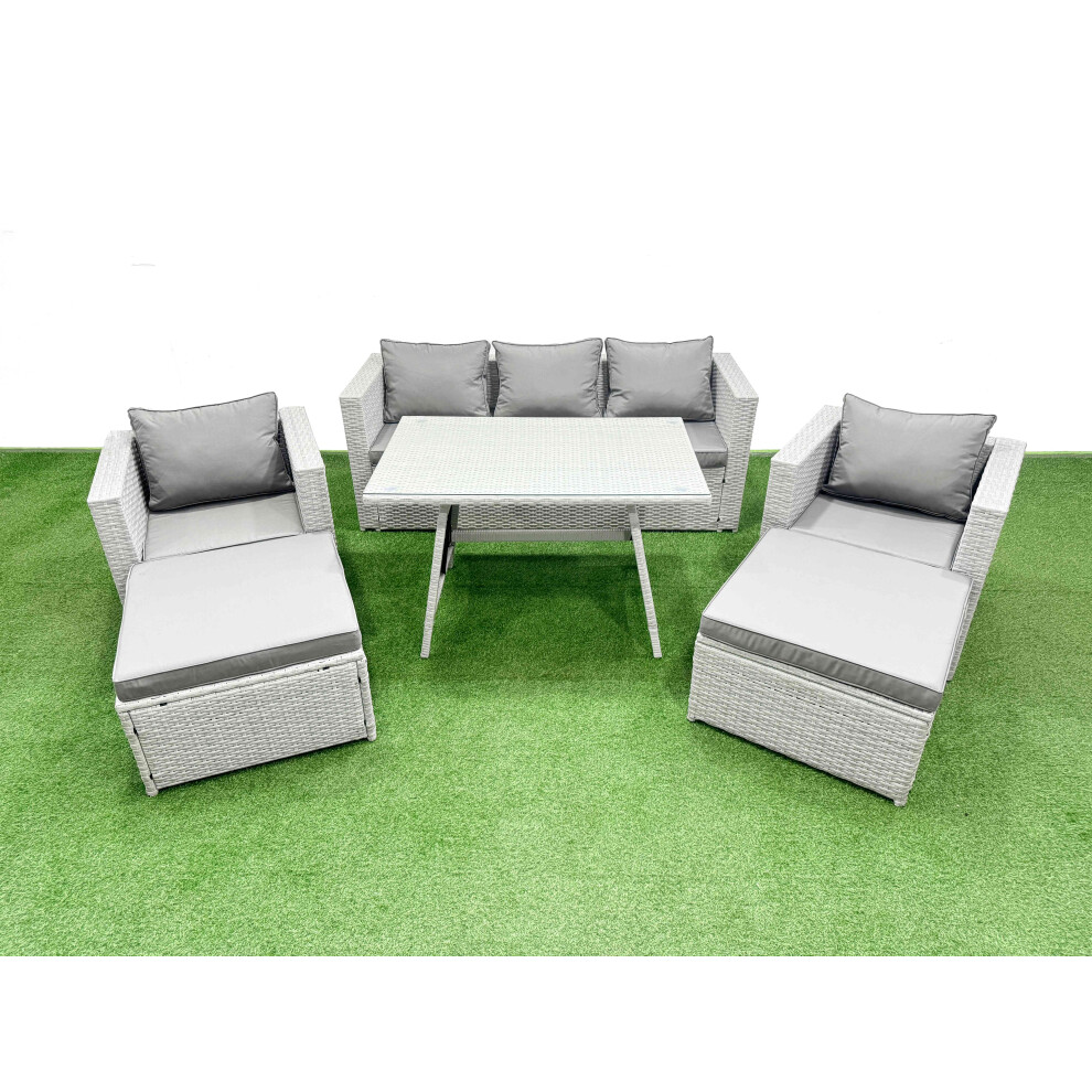 Fimous 7 Pieces Outdoor PE Rattan Sofa Armchair Set Patio Garden Furniture Sets with Cushions 2 Big Stools Light Grey
