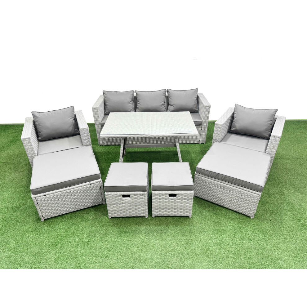 Fimous 8 Pieces Outdoor PE Rattan Sofa Armchair Set Patio Garden Furniture Sets with Cushions 4 Stools Light Grey