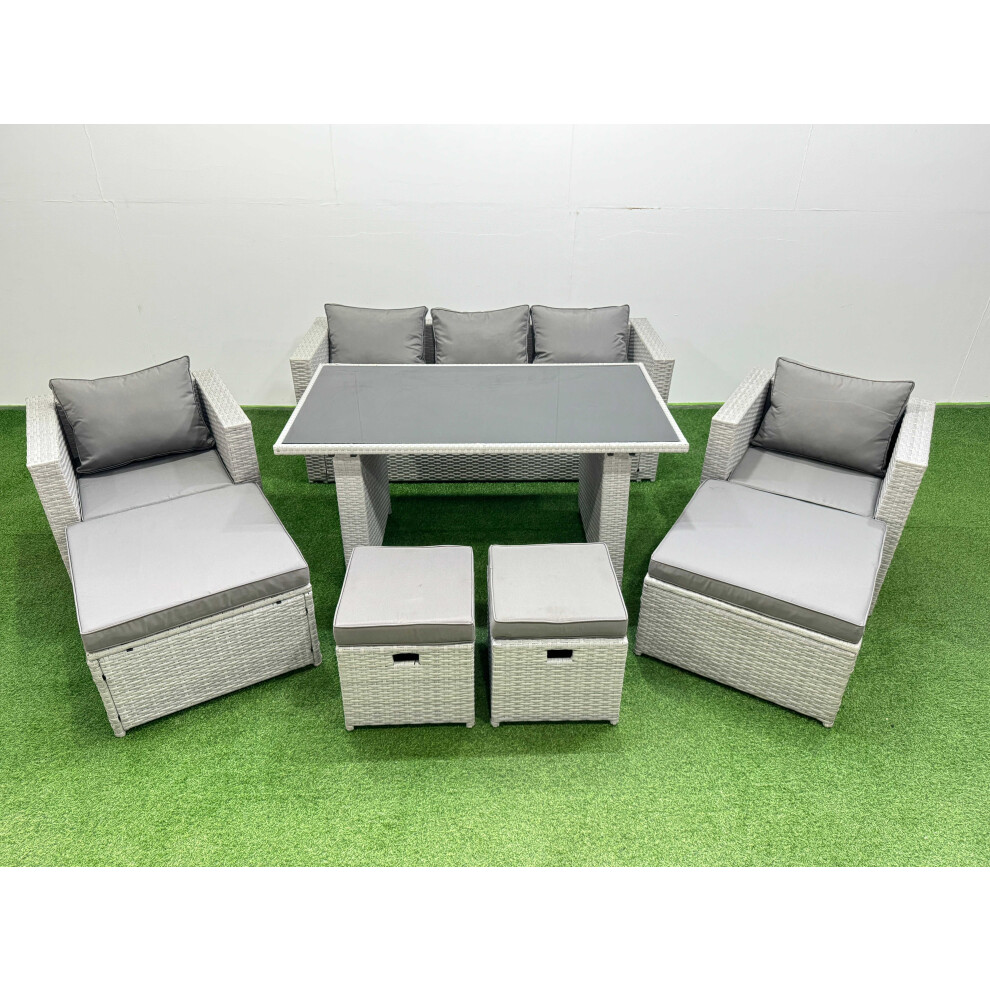 Rackhams Black/Light/Grey Patio Garden Furniture Sets With Glass Top Dining Table Armchair 3 Seater Sofa 4 Stools - Image 2