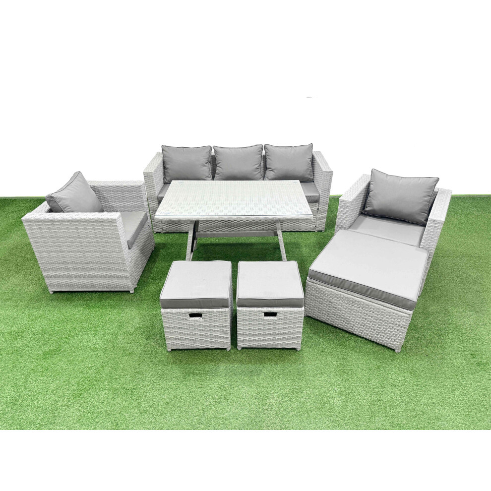 Fimous 8 Pieces Outdoor Pe Rattan Sofa Armchair Set Patio Garden Furniture Sets With Cushions 3 Stools Light Grey