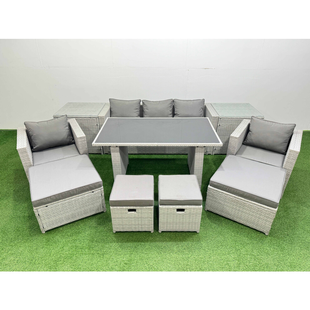 B&Q - Patio Garden Furniture Sets With Black Glass Top Dining Table Armchair 3 Seater Sofa 2 Side Tables 4 Stools Light Grey - Image 2