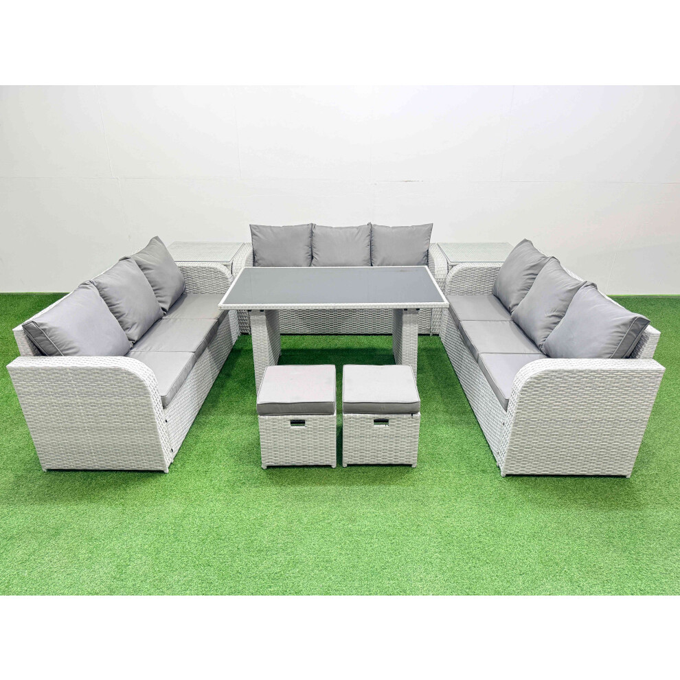 B&Q - Patio Garden Furniture Sets With Black Glass Top Dining Table 3 Seater Sofa 2 Side Tables 2 Small Stool Light Grey - Image 2