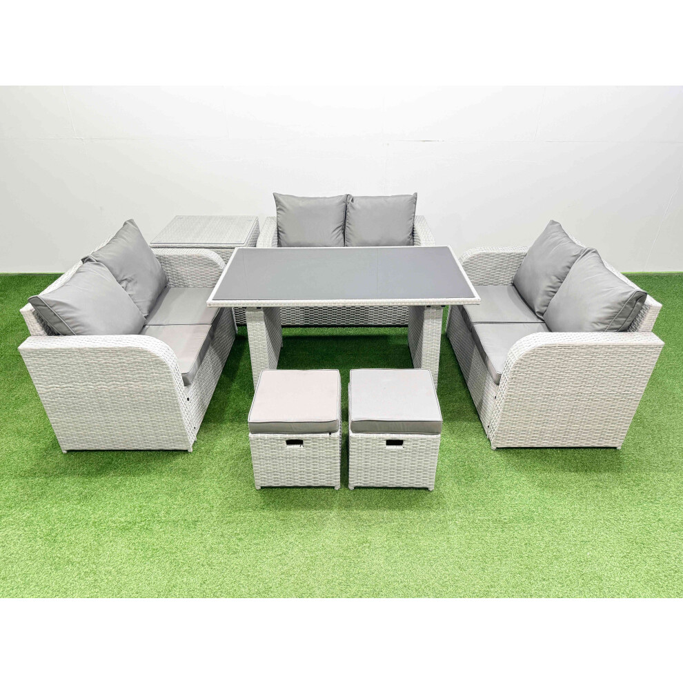 Rackhams Black/Light/Grey 8 Seater Patio Garden Furniture Sets With Glass Top Dining Table Love Sofa Side Table 2 Small Stool - Image 2