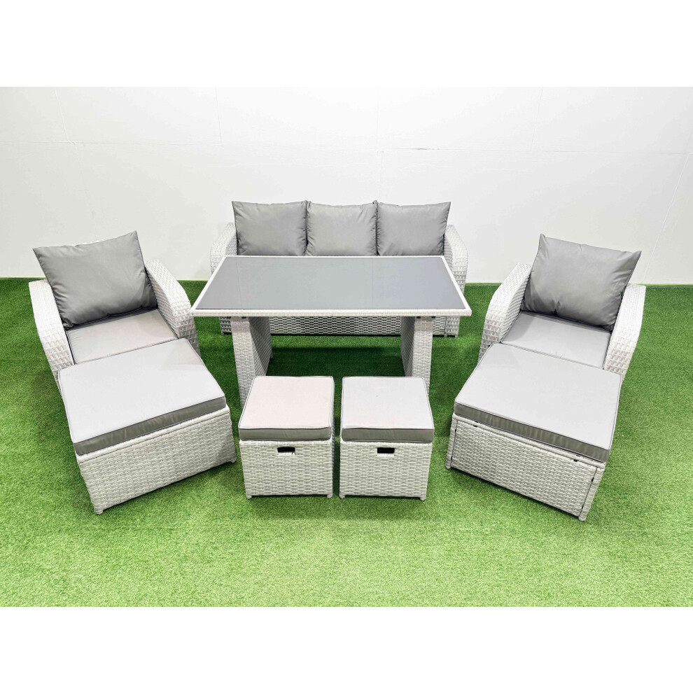 Rackhams Black/Light/Grey 9 Seater Patio Garden Furniture Sets With Glass Top Dining Table Love Sofa 4 Stools - Image 2