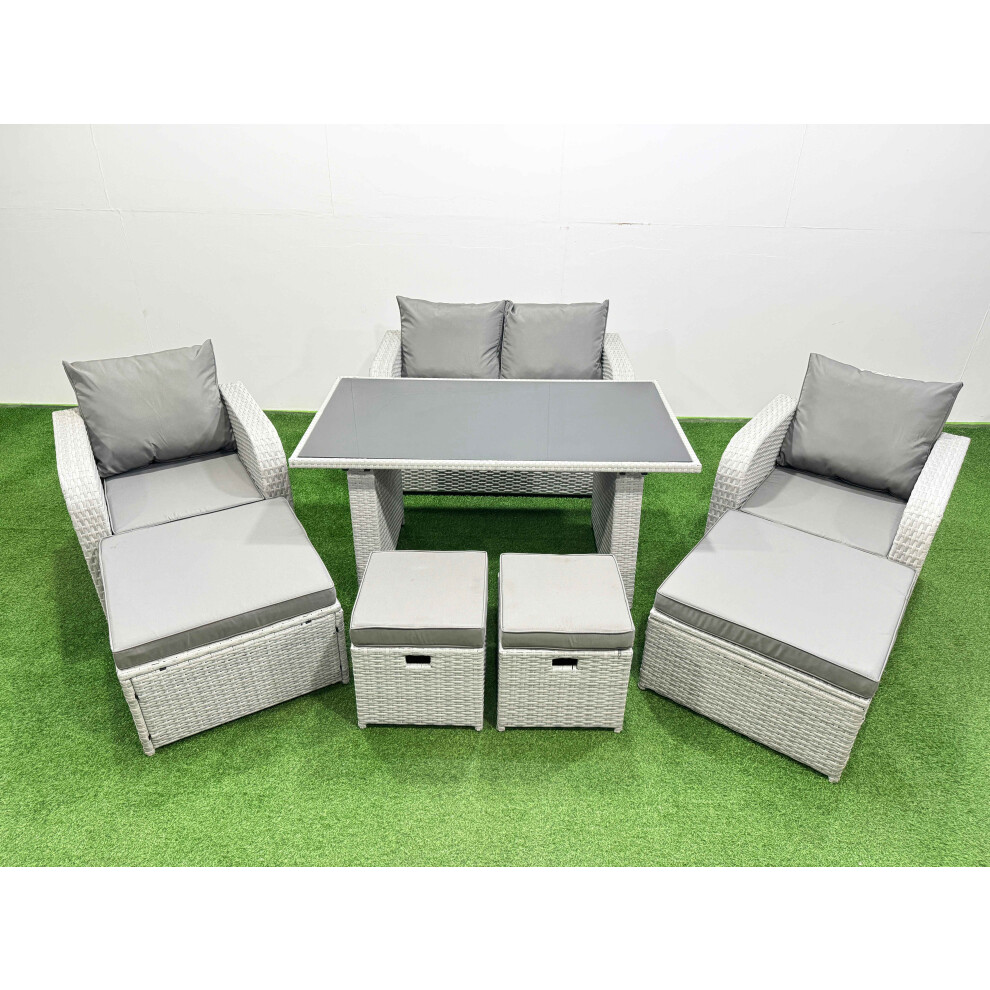 Fimous 8 Seater Patio Garden Furniture Sets with Dining Table Love Sofa 4 Stools Light Grey