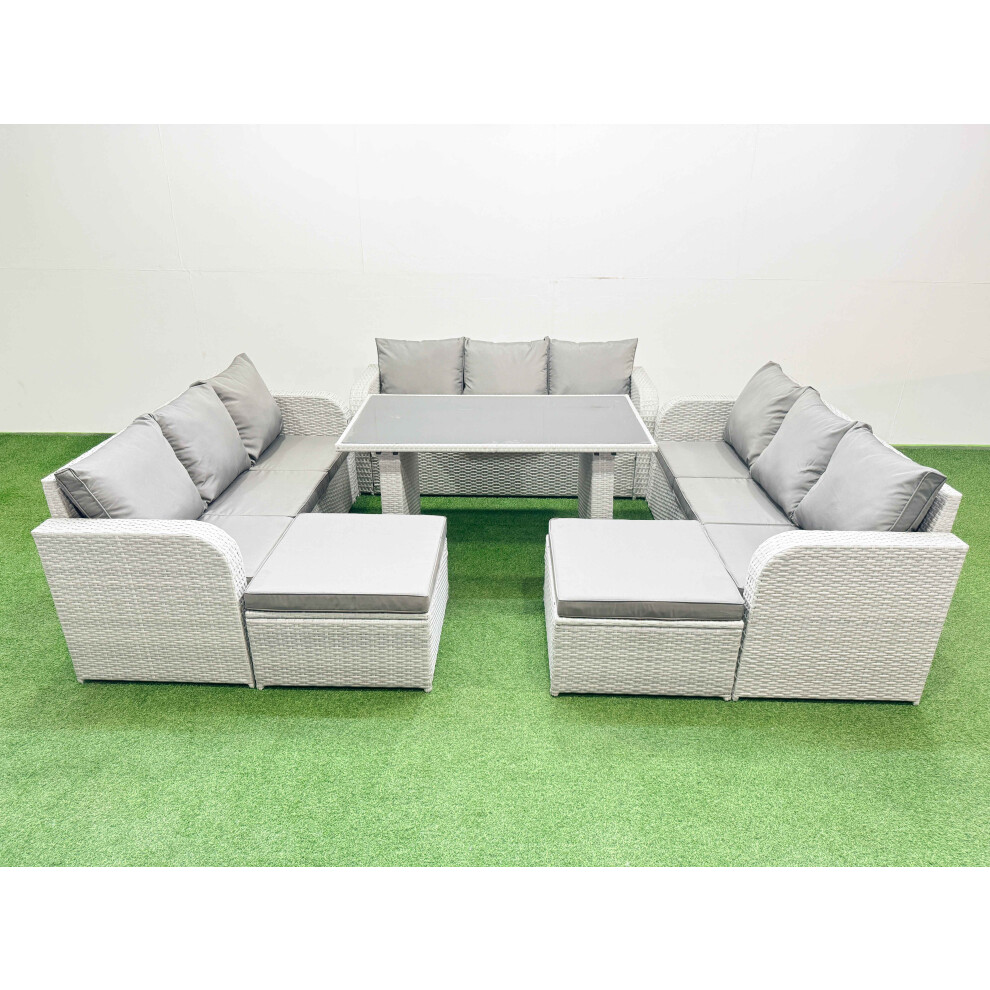B&Q - Patio Garden Furniture Sets With Black Glass Top Dining Table 3 Seater Sofa 2 Big Stool Light Grey - Image 2