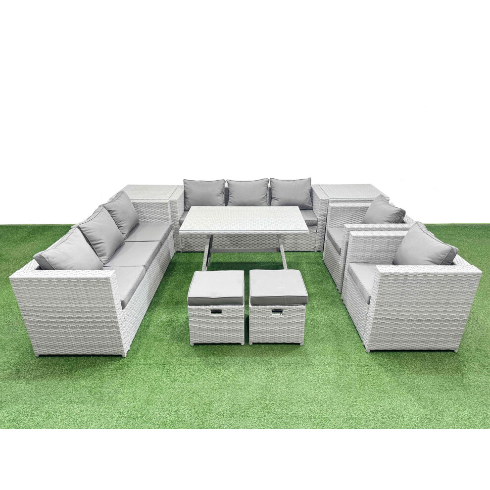 B&Q - 10 Seater Garden Furniture Set Pe Ratten Garden Sofa Set With Rectangular Dining Table 2 Small Stools 2 Side Table - Image 2