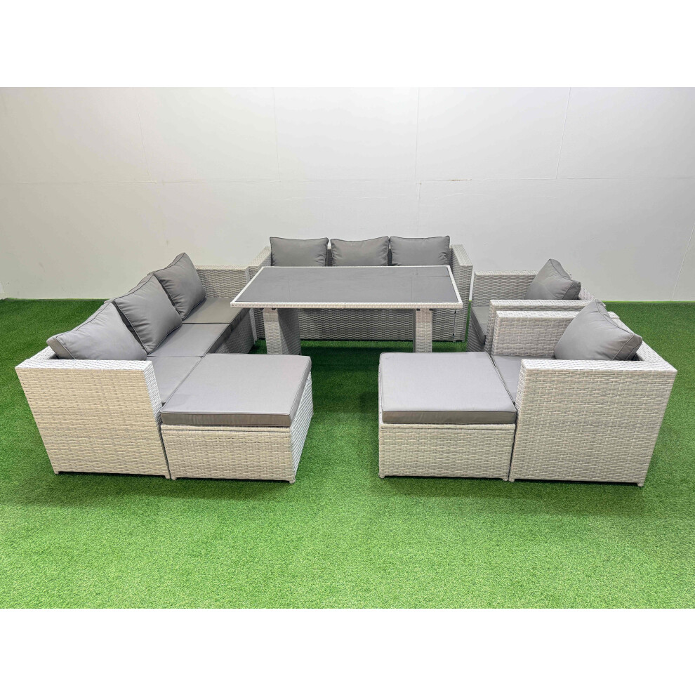 B&Q - 10 Seater Wicker Pe Rattan Furniture Outdoor Dining Table 3 Seater Sofa Armchair Set With 2 Big Stools Light Grey - Image 2