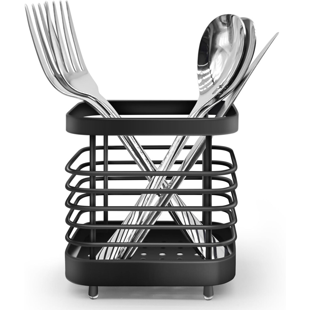 Utensil Holder, Stainless Steel Cutlery Drainer Sink Caddy, Rust Proof Sink Tidy Kitchen Sink Organiser, Cutlery Organiser (Black )-image-OPC-PH82GH7-NEW