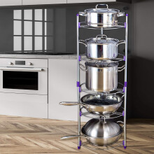 Pan Rack Stainless Steel 5 Tier Pan And Pot Kitchen Organiser Rack Adjustable Multi-Layer Rack Pan Lid Organizer Standing Storage