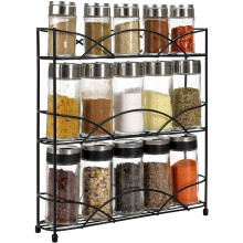Metal Spice Rack 3 Tiers - Kitchen Shelf Organiser For Jars Bottles Space Saving Storage - Free Standing - Black