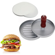 Burger Press Non-Stick Aluminum Hamburger Patty Maker With 100 Burger Paper Sheets For Bbq Stuffed Burgers Beef Burger