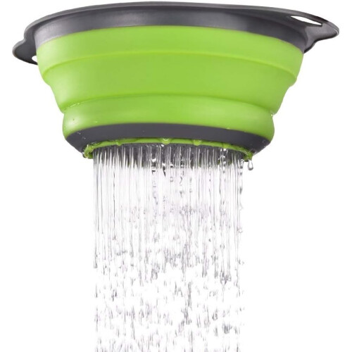 Colander Set, Kitchen Foldable Silicone Filter, Silicone Colander Easy To Clean, 2 Sizes (S+L) (Green) 2