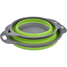 Colander Set, Kitchen Foldable Silicone Filter, Silicone Colander Easy To Clean, 2 Sizes (S+L) (Green)