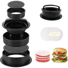 3-in-1 Nonstick Burger Press Kit with 100 Wax Paper - Stuffed Patties, Sliders & Beef Burgers (Black)