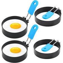 4PCS Egg Rings , Stainless Steel Egg Rings With Anti-Scald Handle, Non Stick Fried Egg Rings For Kitchen Cooking Egg Frying
