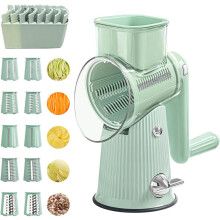 Cheese Grater Rotary Shredder, Manual Grater With 10 Blades And Handle And Storage Box For Cheese, Chocolate, Vegetable (Green)