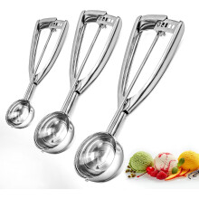 3PCS Ice Cream Scoops With Easy Trigger - (4CM/5CM/6CM) Stainless Steel Cookie Scoop For Meatballs, Ice Cream, Mashed Potatoes And Muffins