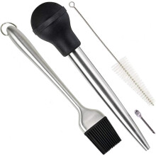 4PCS Kitchen Baster Brush Set, Stainless Steel Handle Turkey Baster Syringe Injector Needle With Cleaning Brush & Silicone Turkey Baster Brush