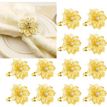 12PCS Gold Napkin Rings Floral Napkin Rings Holders For Christmas Dinner Wedding Birthday Party Holiday