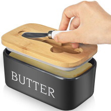 Butter Dish With Lid And Knife, Ceramic Butter Dish For For Butter, Nuts, Cheese Kitchen Black