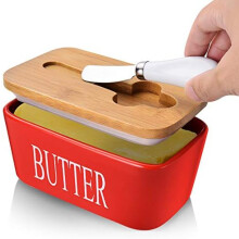 Butter Dish With Lid And Knife, Ceramic Butter Dish For For Butter, Nuts, Cheese Kitchen Red