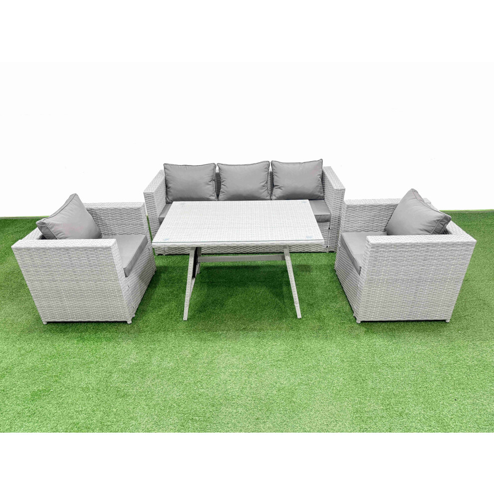 Fimous Outdoor PE Rattan Sofa Armchair Set Patio Garden Furniture Sets with Cushions Light Grey 5 Pieces