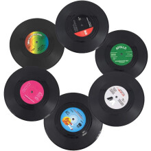 Record Coasters For Drinks Colorful Retro Disk Coasters Prevent Furniture From Dirty And Scratched (6 PCS)