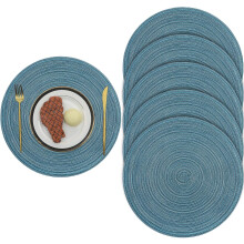 6PCS 38CM Woven Round Placemats, Heat Insulation Non Slip Braided Dinner Table Mats Kitchen Place Mats For Hotel Wedding Party Holiday, Blue